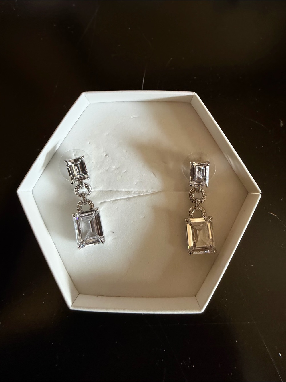 Cz on Rhodium Dangle earrings